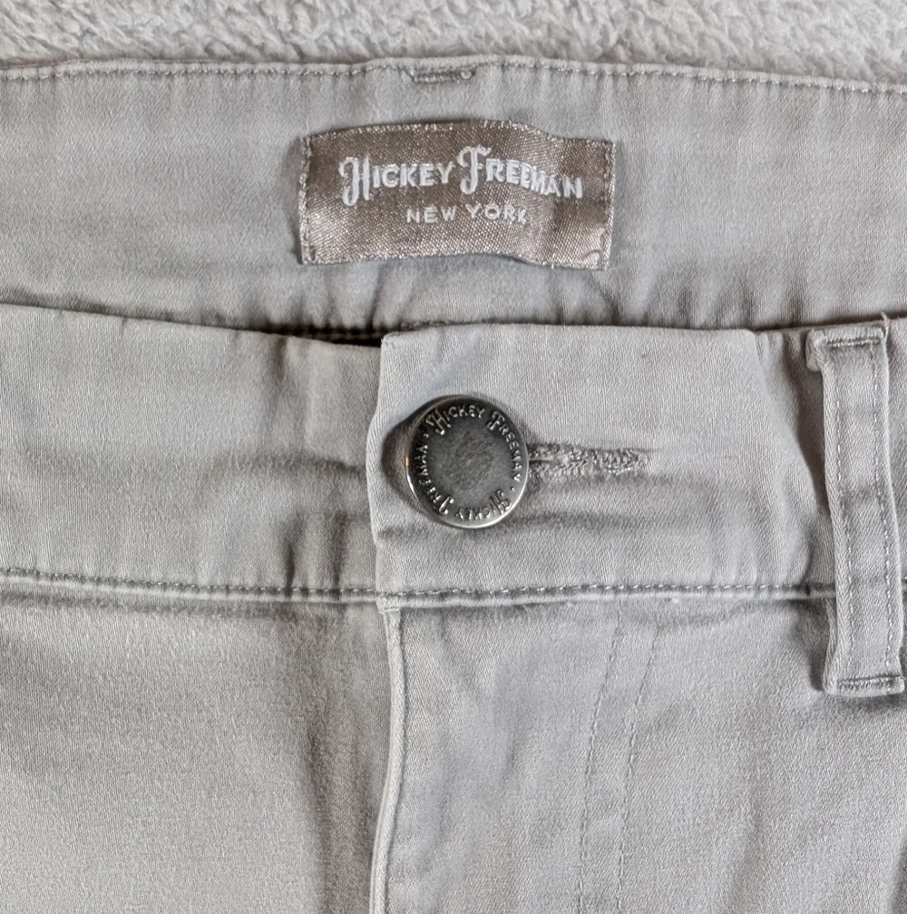 Hickey Freeman Men Grey 5 Pocket Straight Leg Stretch Cotton Pants 34x30